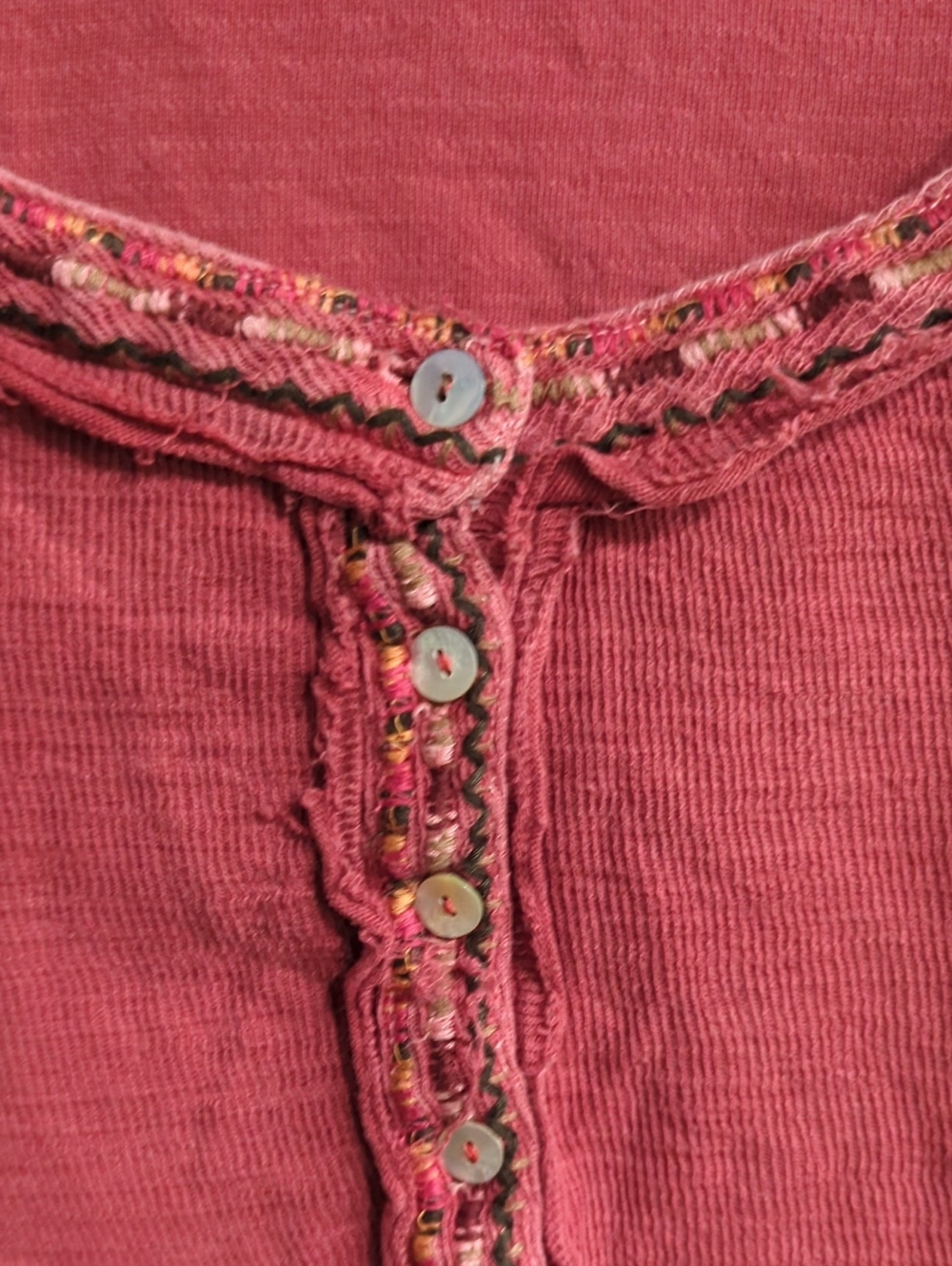 Sundance Embroidered Henley Top Long Sleeve Cotton Breathable Boho Floral - Picture 3 of 9